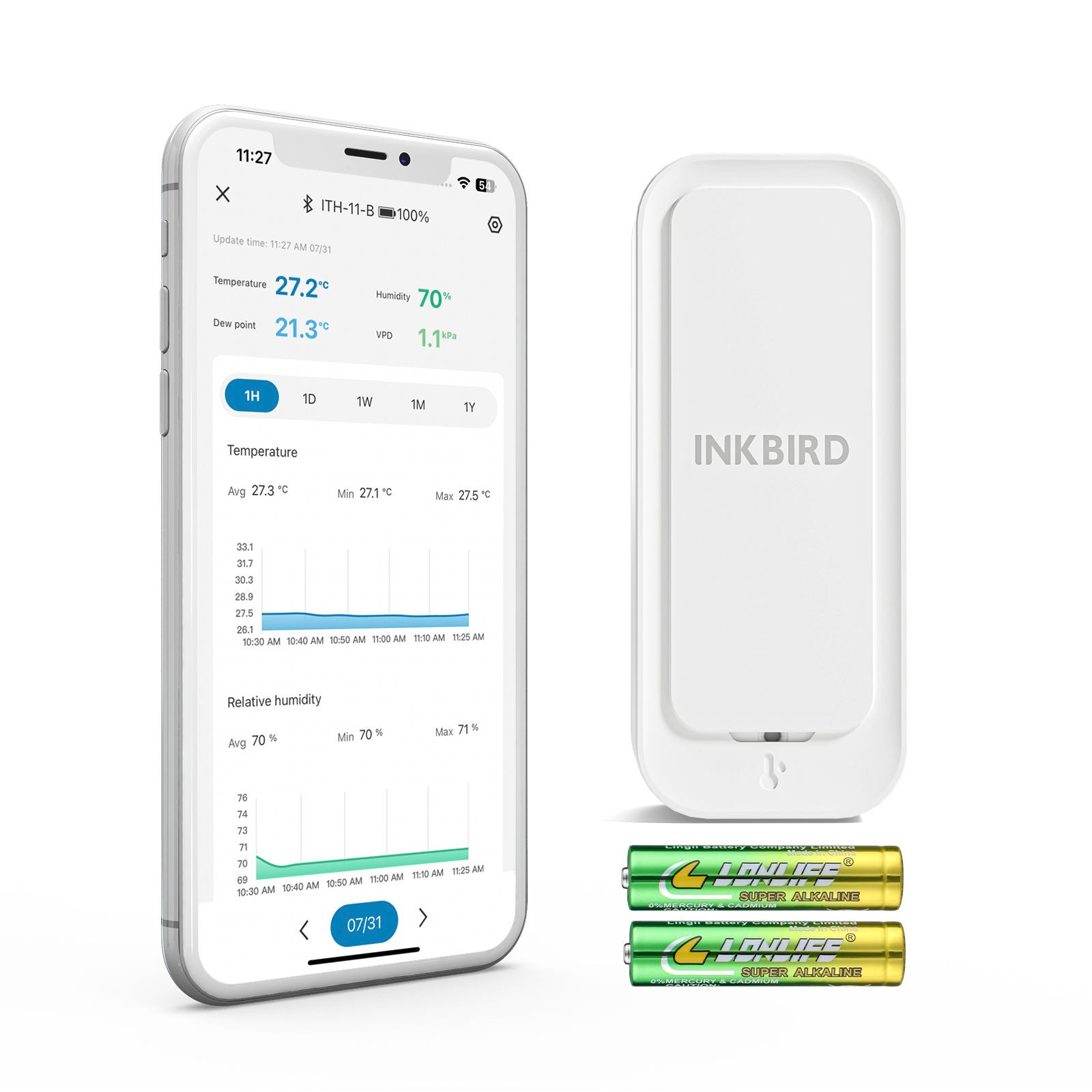 

Inkbird ith-11-b 5.0 Bluetooth thermo-hygrometer monitor app remote control IP65 Waterproof data storage temperature and humidity 1 sensor