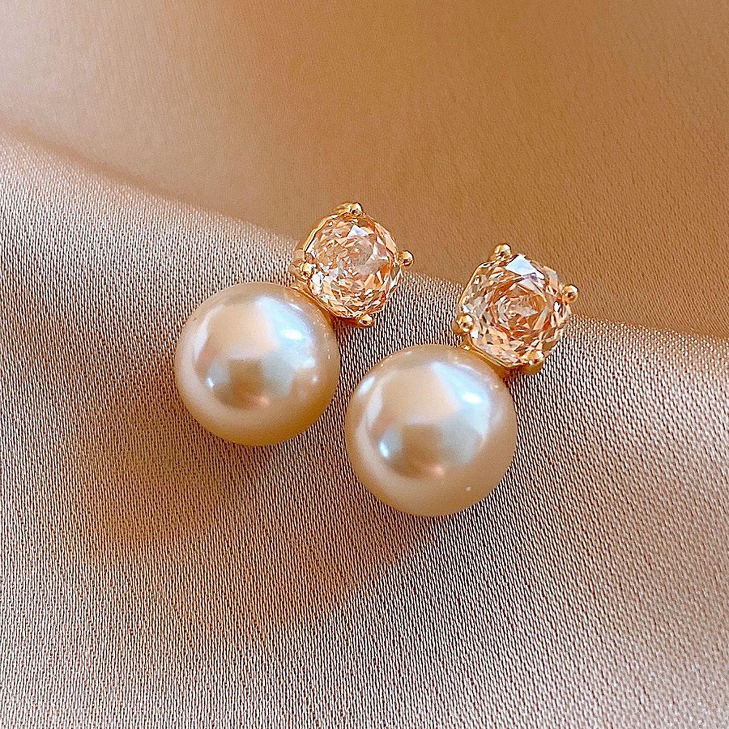 Silver Needle Korean Temperament Zircon Geometric Round Pearl Earrings Earrings Delicate Earrings Women