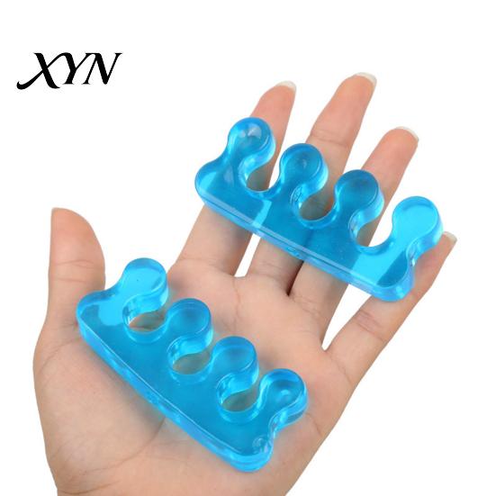 Sensitive Skin Foot Care 1 Pair Toe Separator for Overlapping Toes, 3-Hole Blue Gel Bunion Corrector, Transparent Soft SEBS Spacer Hallux Valgus,