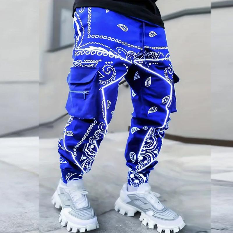 Men's Stylish Paisley Joggers with Multiple Pockets - Comfortable Fit for Sports and Casual Wear Street Personality
