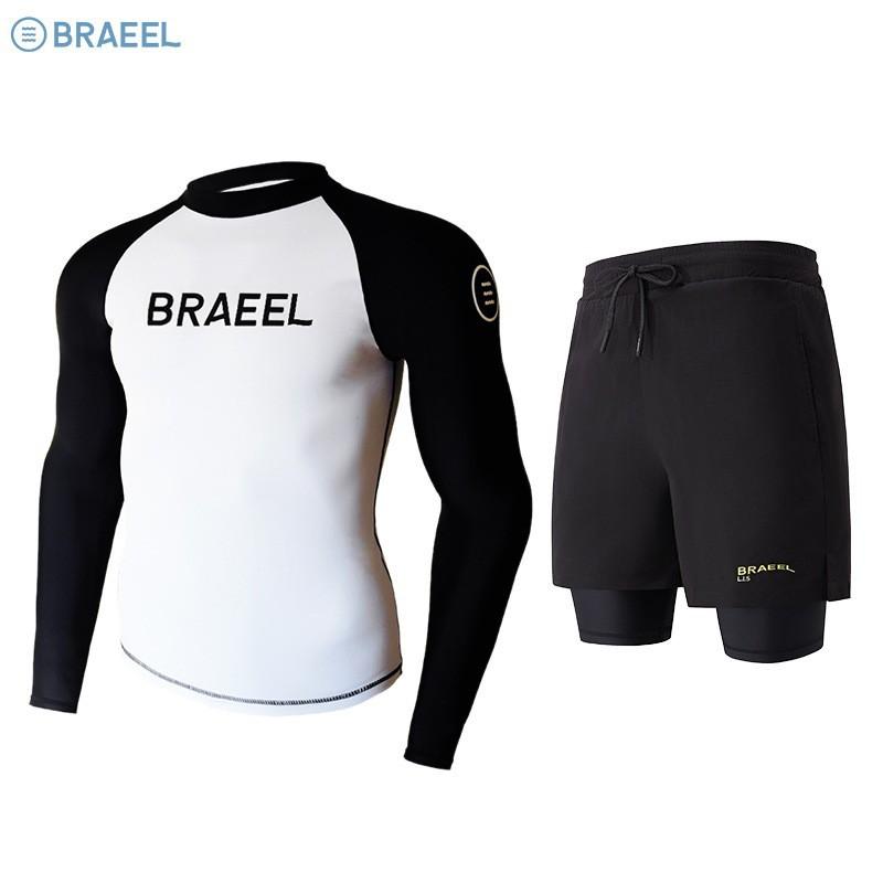 Mens UV Protection Rash Guard Set Long Sleeve Top Pants Surfing Diving Snorkeling Water Sports