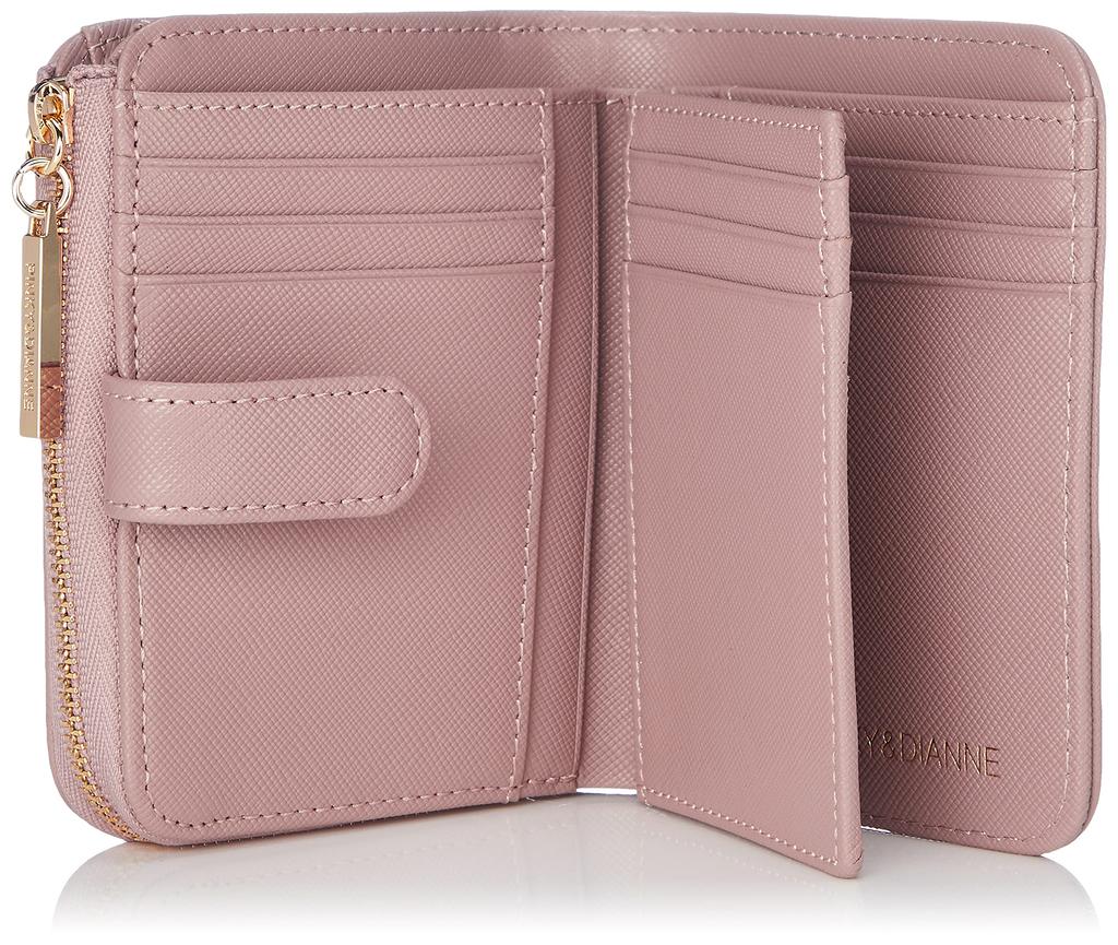 and zipper bifold wallet Original logo printed pattern crystal brooch included PVC cowhide adult cute card storage compact PDLWBES3 Pink [Pinky Diane]