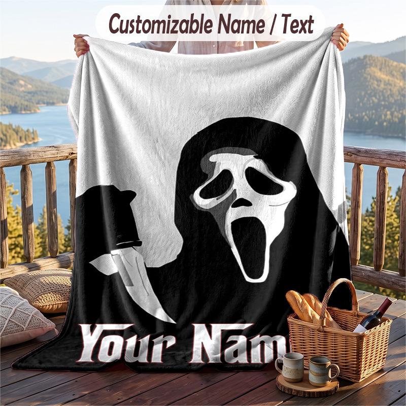Custom Text Flannel Throw Blanket, Lightweight Cozy Bed Sofa BlanketScream Ghostface