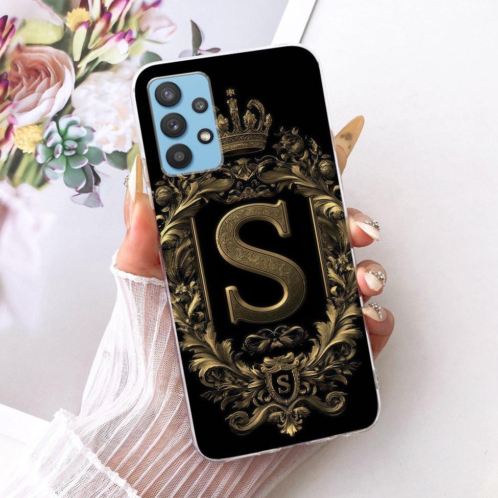 Clear For Samsung A32 5G SM-A326B Cover For Samsung Galaxy A32 5G Case Luxury Crown A-Z Letters 2D Flat Pattern Soft Phone Case