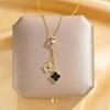 Fashion Gold Plated Tassel Four Leaf Clover Diamond Inlaid Titanium Steel Clavicle Chain Necklace For Women