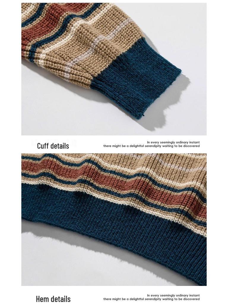 Mountain Style Retro Colorblock Stripe Sweater - Trendy American Knitwear for Couples (Autumn/Winter)