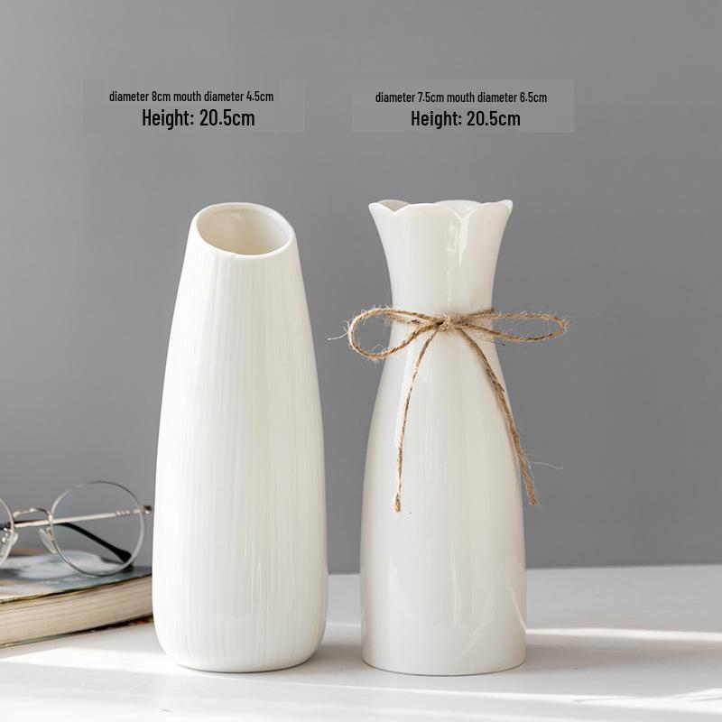 Nordic Minimalist White Ceramic Vase for Hydroponic and Dried Flower Arrangements in Modern Living or Dining Spaces