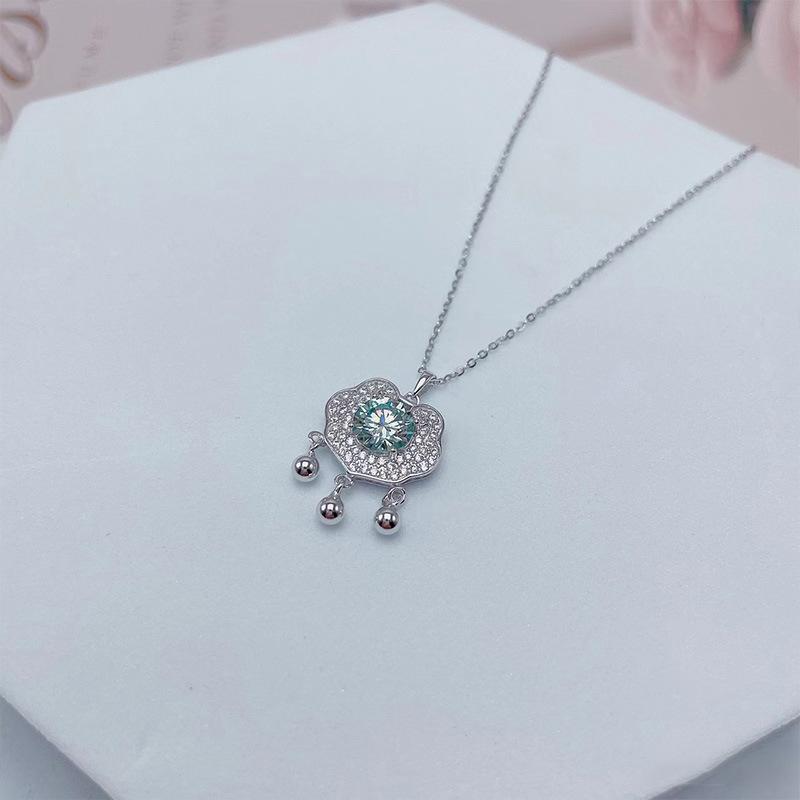 Sterling Silver S925 Safety Lock Tassel Sliver Beads Clavicle Necklace Women's Light Luxury High-Grade Chinese Style