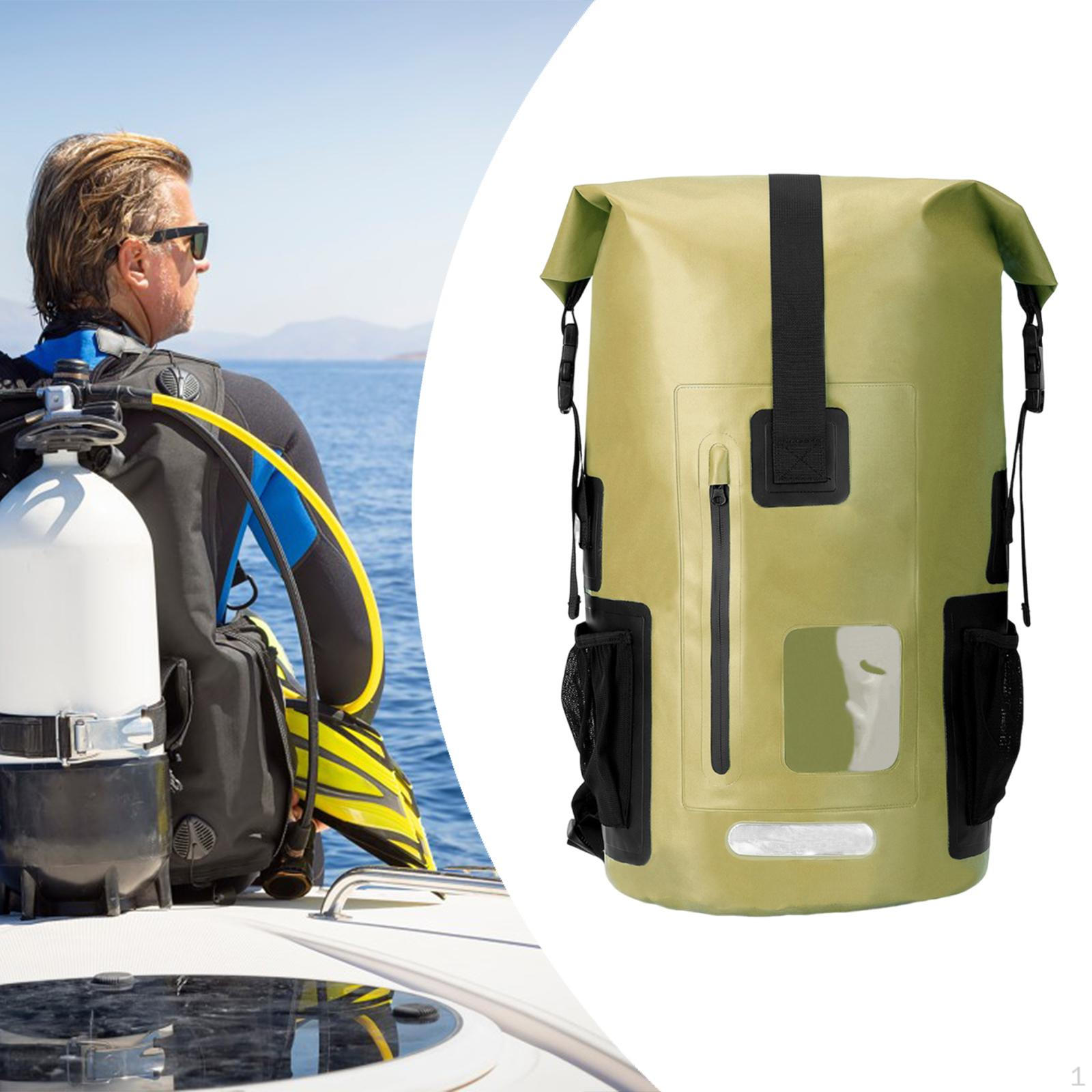 

Водонепроницаемый рюкзак 35 литров Сухой мешок 28x52 см с нагрудным ремнем ПВХ Эргономичный дизайн для велосипеда зелёный