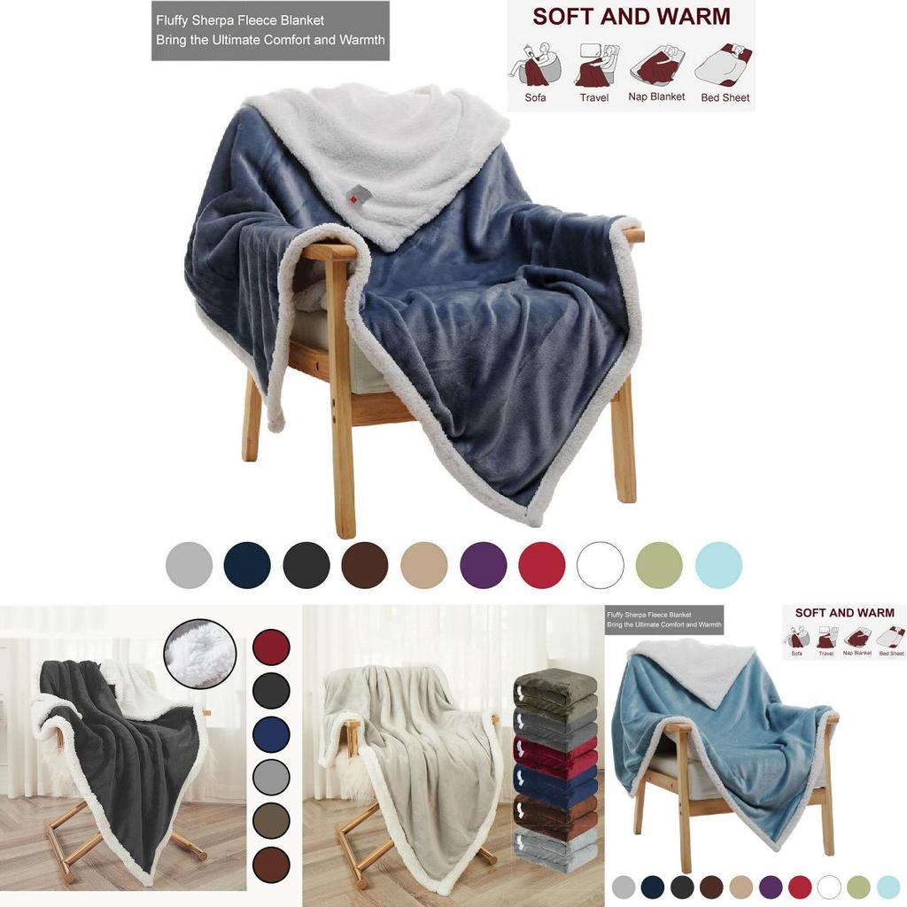 Luxurious Sherpa Flannel Fleece Blanket Soft Plush Warm Thickened Comfort