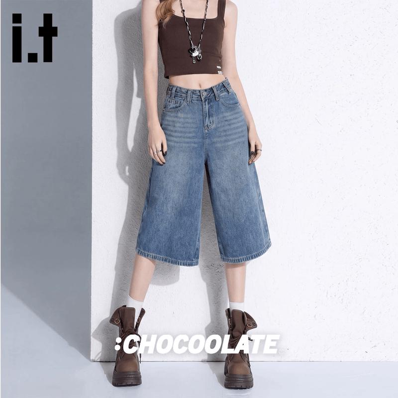 CHOCOOLATEit Women s Loose Fit Washed Denim Cropped Jeans M