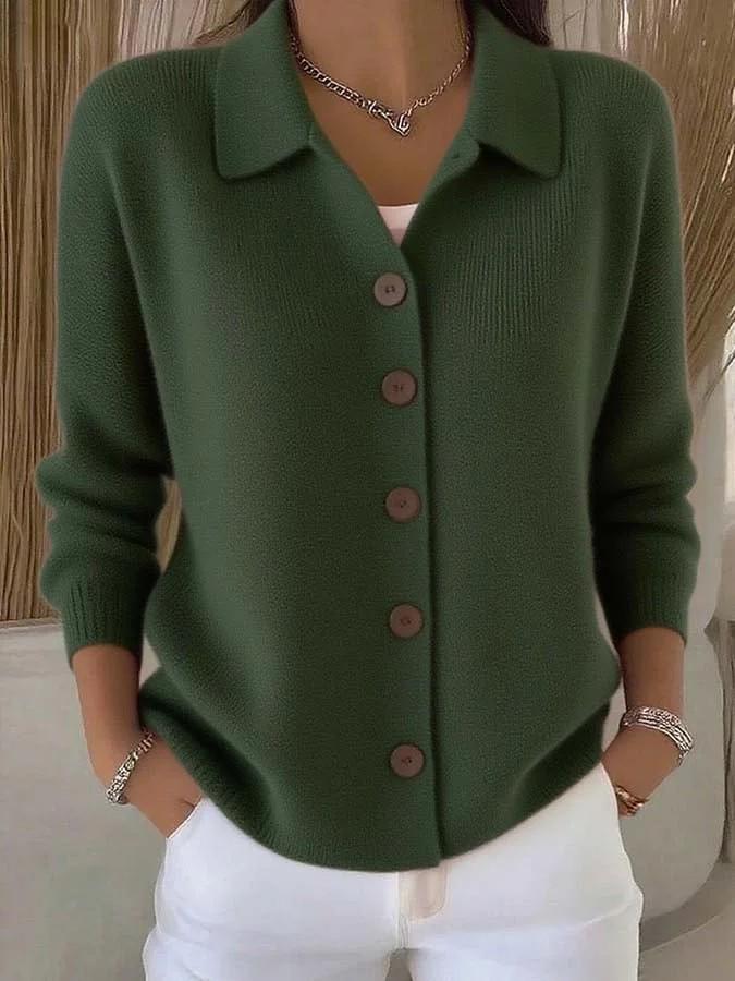 2026 Europäischer & Amerikanischer Damen Strick-Cardigan Pullover mit Revers – Einfaches Lässiges Mode-Design für Herbst & Winter