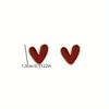 Wine Red Love Stud Earrings Female Temperament Niche Earrings Retro Little Peach Heart Earrings Ear Jewelry