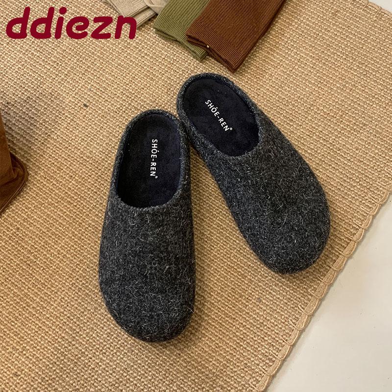 Fashion Warm Ladies Flats Slippers Shoes Round Toe Female Slides Outdoor Indoor Fashion Flock Women Slippers Sandals Shoes Mules