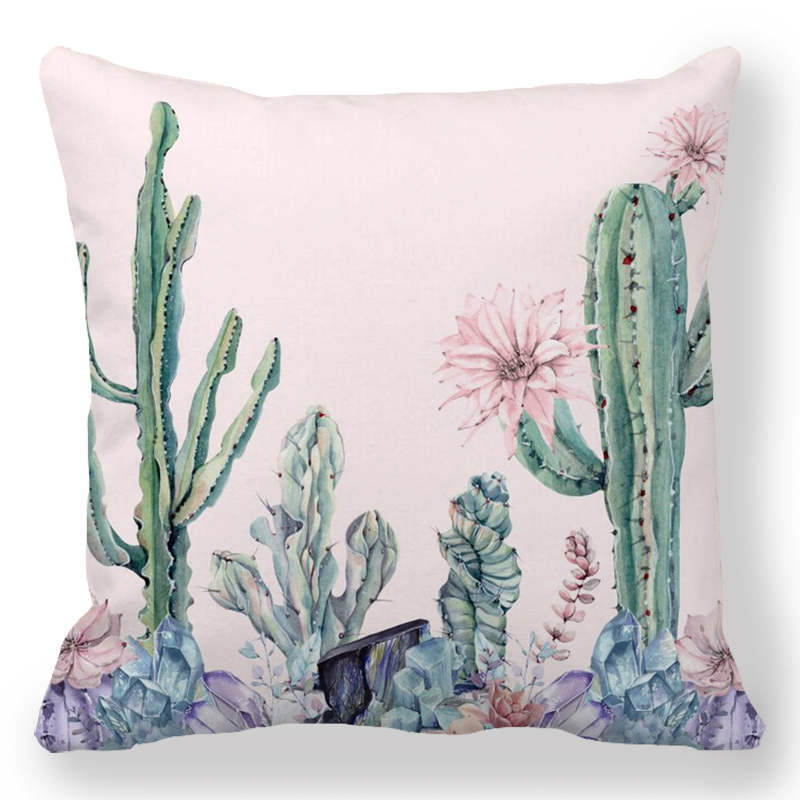 Indoor Home Bedroom Sofa Bed Chair Pillow Suite Room Aesthetic Art Cactus Succulent Plant Pillowcase