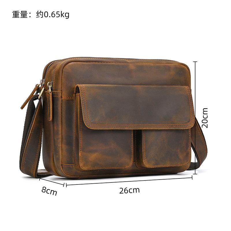 Men's Genuine Leather Shoulder Bag Crazy Horse Leather Messenger Bag Popular Retro First-layer Cowhide Flip Bag iPad Bag