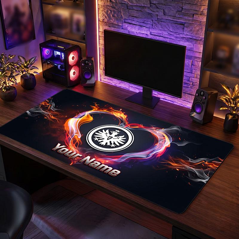 Eintracht Frankfurt Individuelles Großes Mauspade, Personalisierter Name Textdruck, Fußball Logo Rutschfeste Schreibtischmatte Gaming Geschenk