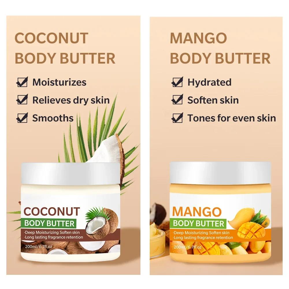 200ml Hohe Feuchtigkeitsspendende Körperbuttercreme Kokosnuss Mango Geschmack Körpercreme Feuchtigkeitsspendende und Nährende Körperreparaturcreme