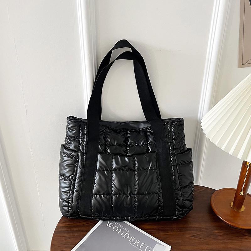 Cotton Tote Bag With Grid Pattern For Casual Daily Use