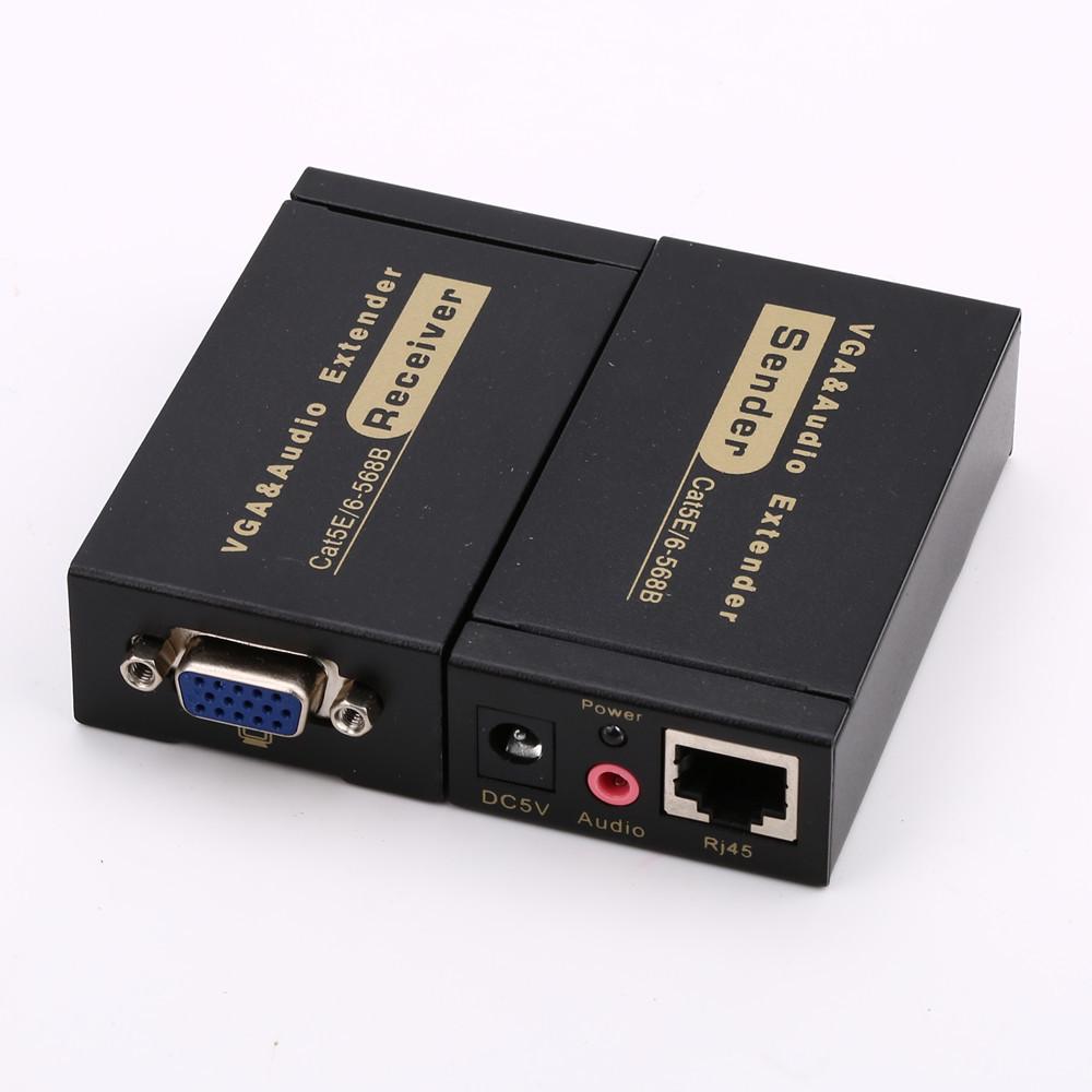 

100m VGA Network Extender with Audio - Signal Amplifier & Enhancer чёрный