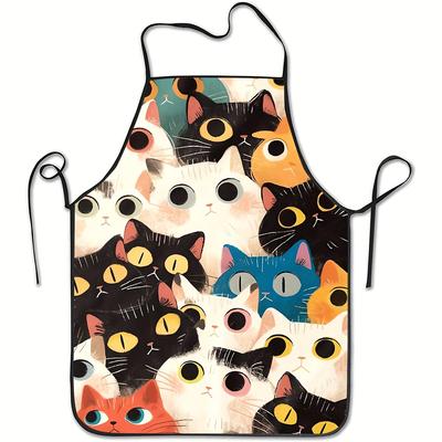 1pc, Cute Cat Pattern Themed Printed Apron, Kitchen and Dining Apron, Suitable for Cooking, Baking, Grilling, and Housework, with an Adjustable Waistb