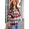 Women Vintage Plaid Long Sleeve Shirt Loose Color Collision Lapel Tops Jacket