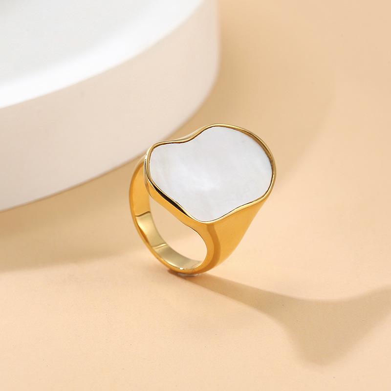 

Elegant Irregular White Shell Gemstone Stainless Steel Couple Ring Size 6 золотой