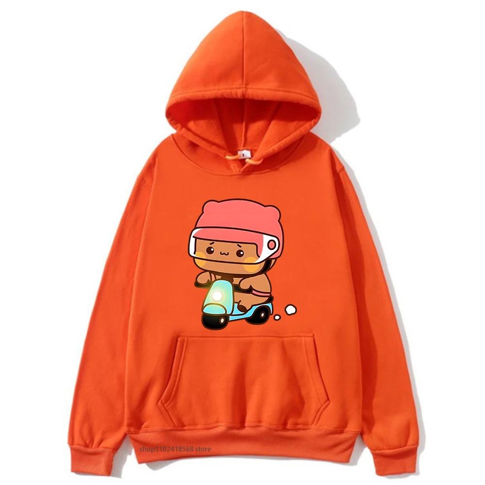 Mochi Brownie Bear Bike Riding Hoodie for Men Bubu Dudu Sweatshirt Couple Clothes Long Sleeve Clothing