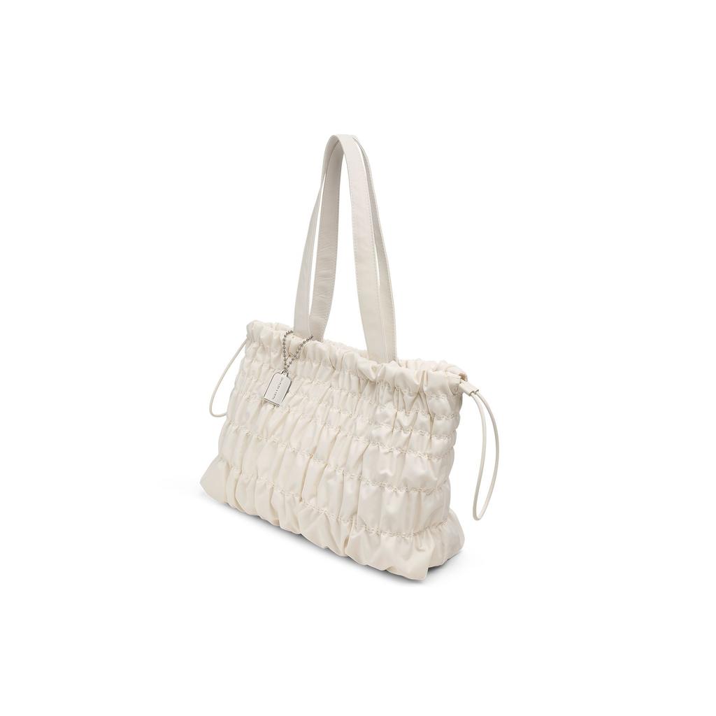 Charles & Keith Drawstring Capacity Pleated Tote Bag Soft Cloud Bag Shoulder Bag Large Women tote bags Cream Black CK2-30271558-1
