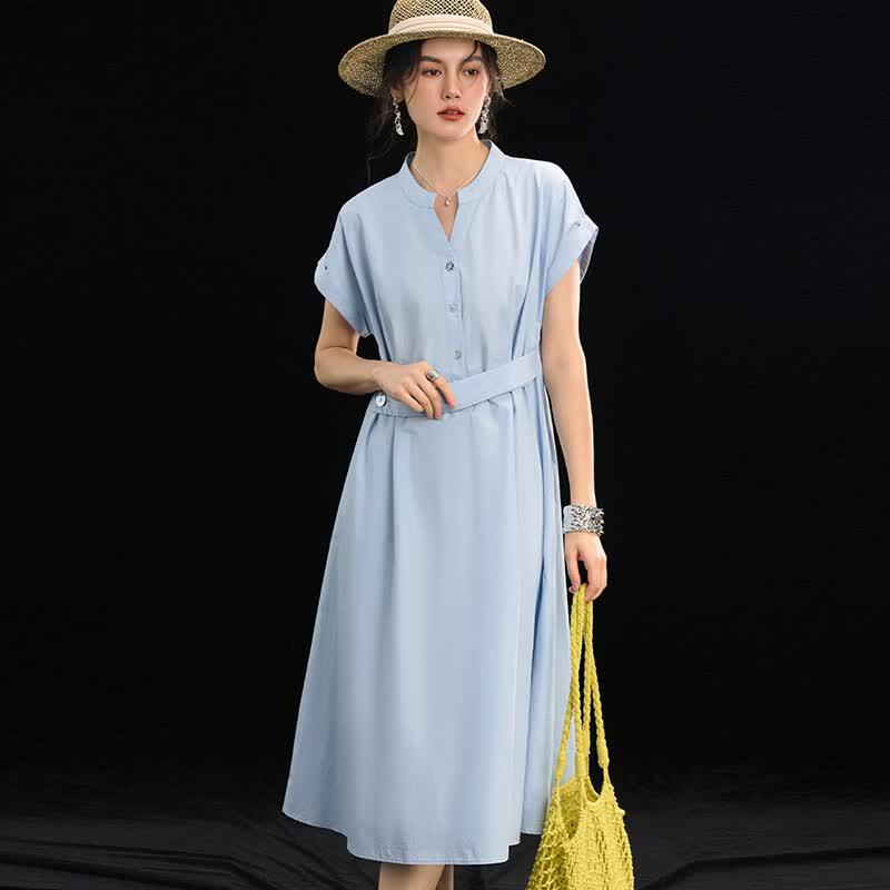 Women's Elegant French V-Neck 100% Cotton Summer Dress