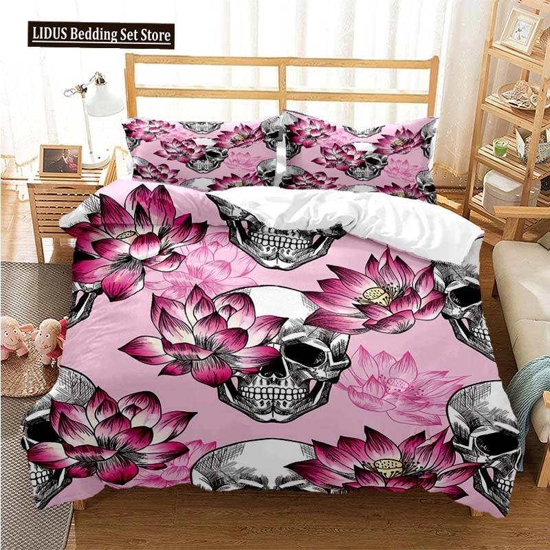 Sugar Skull Duvet Cover Set Queen Size Flowers Skeleton Bed Linen Double Bedding Set With Pillowcase King Size Skull Quilt Cover