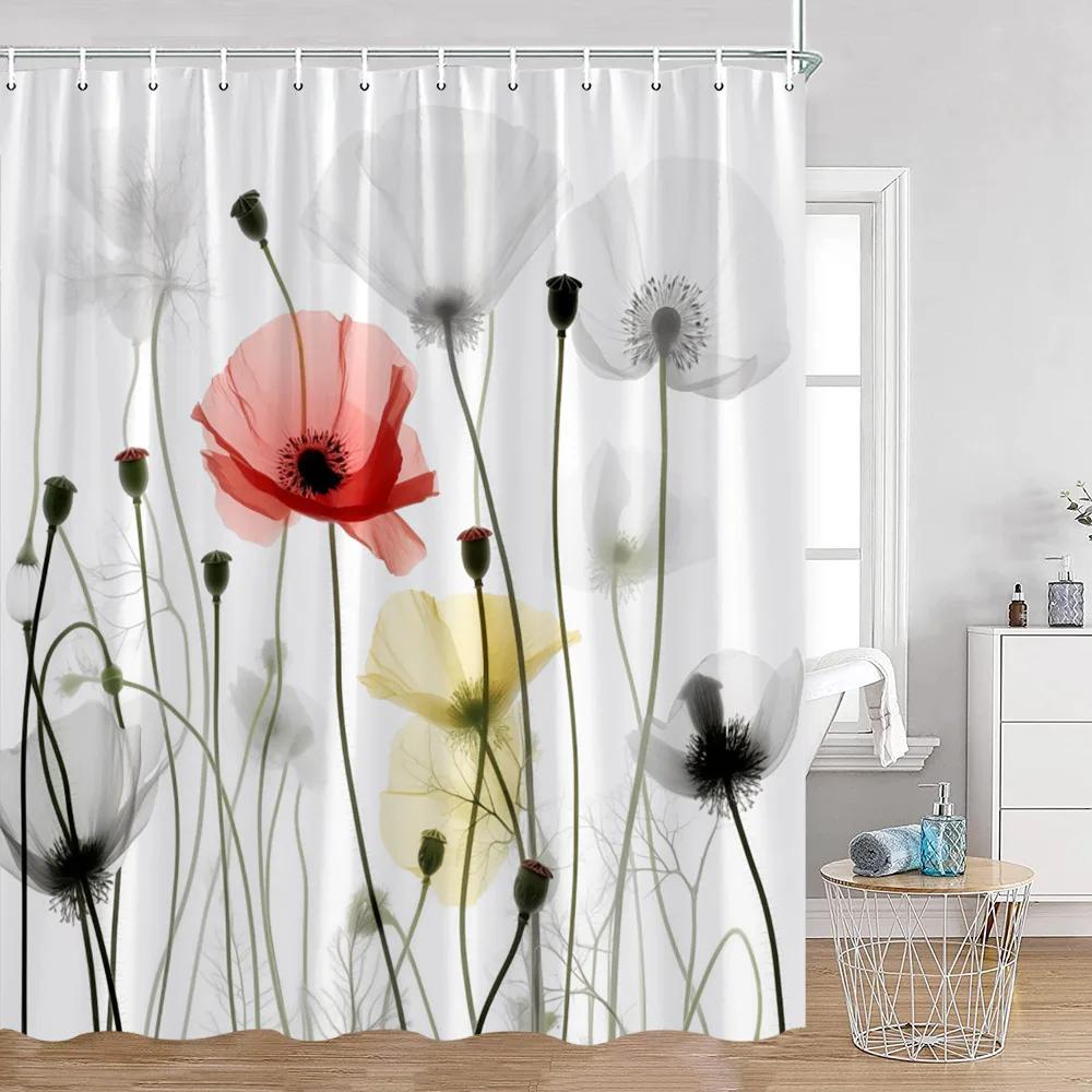 Watercolor Flowers Floral Shower Curtains Butterfly Greenery Plants Nature Home Decor for Bathroom Polyester Fabric Bath Curtain