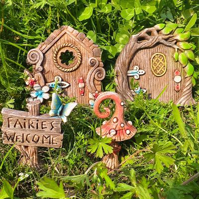 4Pcs Fairy Door Ornaments Hand-Painted Resin Garden Statue Waterproof UV Resistant Outdoor