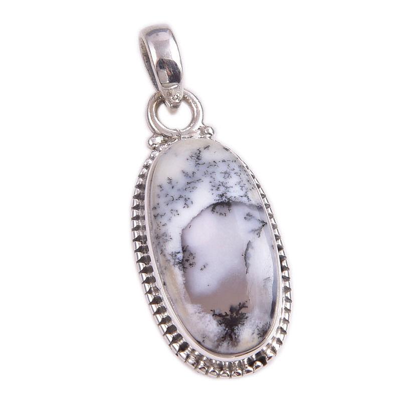 Natural Dendrite Opal Gemstone 925 Solid Sterling Silver Gift Pendant 1.5" i7T64