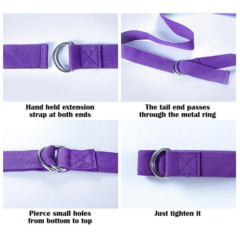 183*3.8cm Cotton Yoga Strap Adjustable Woven Stretch Belt with D-Ring Buckle Fitness Pilates Stretching Exercise Rope