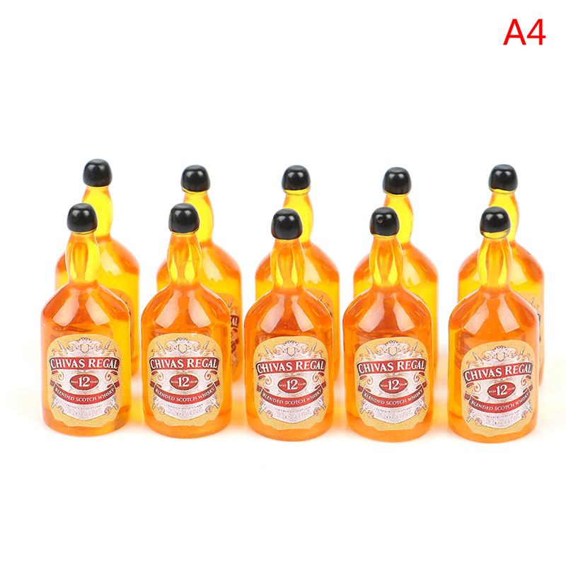 Various Styles 10pcs Mini 1/12 Dollhouse Miniature Simulation Whisky Wine Bottles Pretend Play Toys Doll Food Drink Accessories