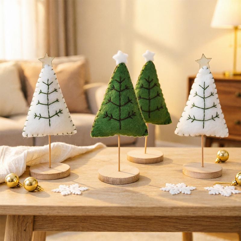 Nordic Style Wool Felt Mini Christmas Tree Ornament with Log Base