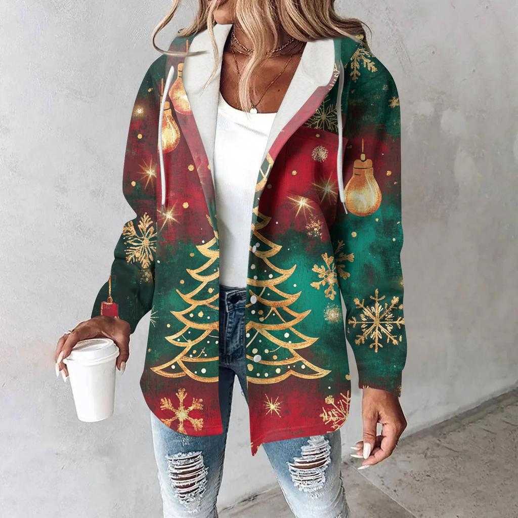 Hoodies For Women Winter Warm Sweatshirt Button Drawstring Hooded Print Jacket Coat