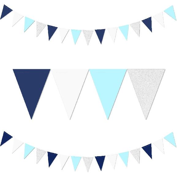 Silver Black Gold Party Decorations - 2Pcs Paper Pennant Banner Flags Men Birthday New Years Eve Retirement Graduation Anniversary Classroom Office