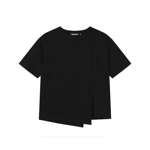 Jambangi Women S) Asymmetrical Slit Short Sleeve T-Shirt_An2Wts359-Bk Black/85