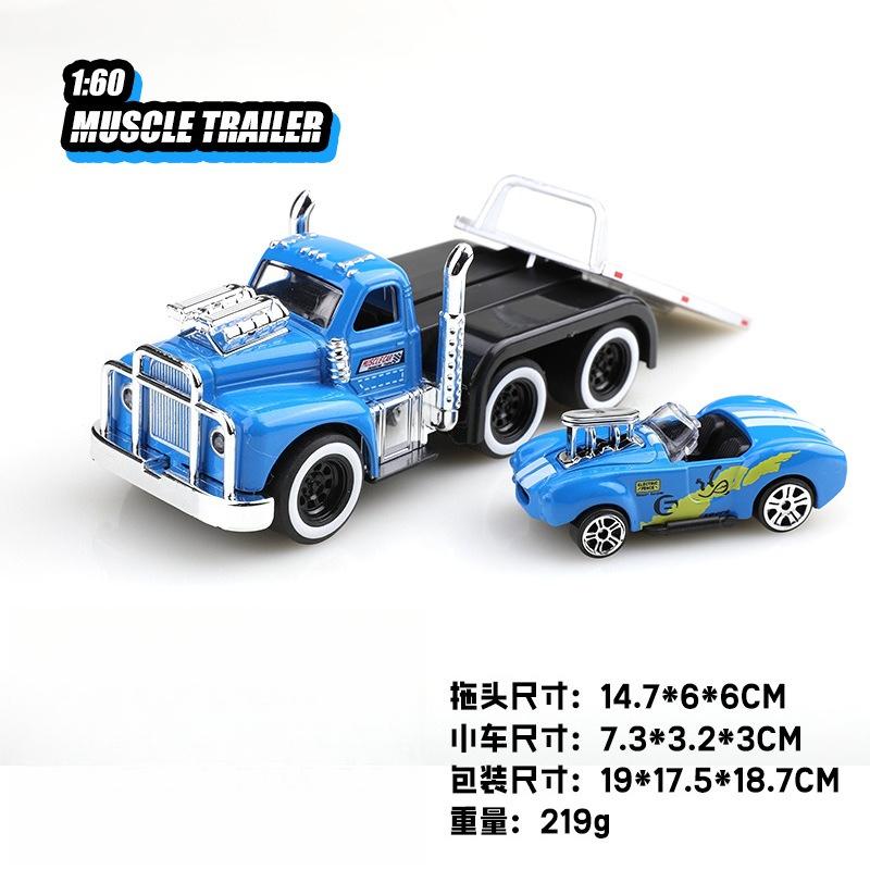 1:60 American MUSCLE TRAILER Alloy Diecast Car Model Toys Sound Light Pull Back Metal Body Rubber Tires Trailer Toys Kids Gifts
