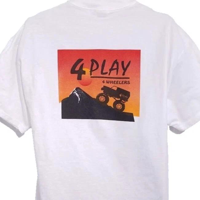 

Vintage 4 Play 4 Wheelers 100% Cotton T-shirt Mens Tees Top Mens Size XL White 90s Off Roading Wheeling 2XL