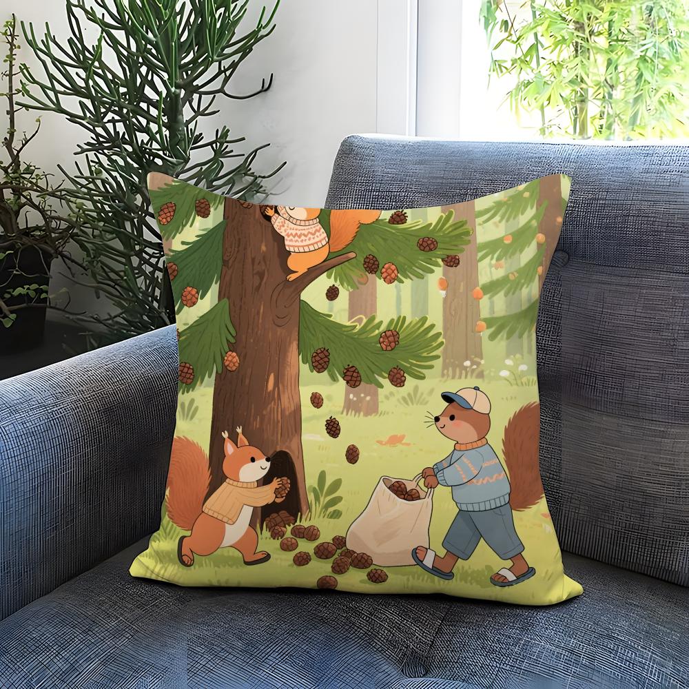 Cute Squirrel Cushion Cover Comfortable Reversible Pillow Cover Ideal for Car Sofa Bedroom & Beyond