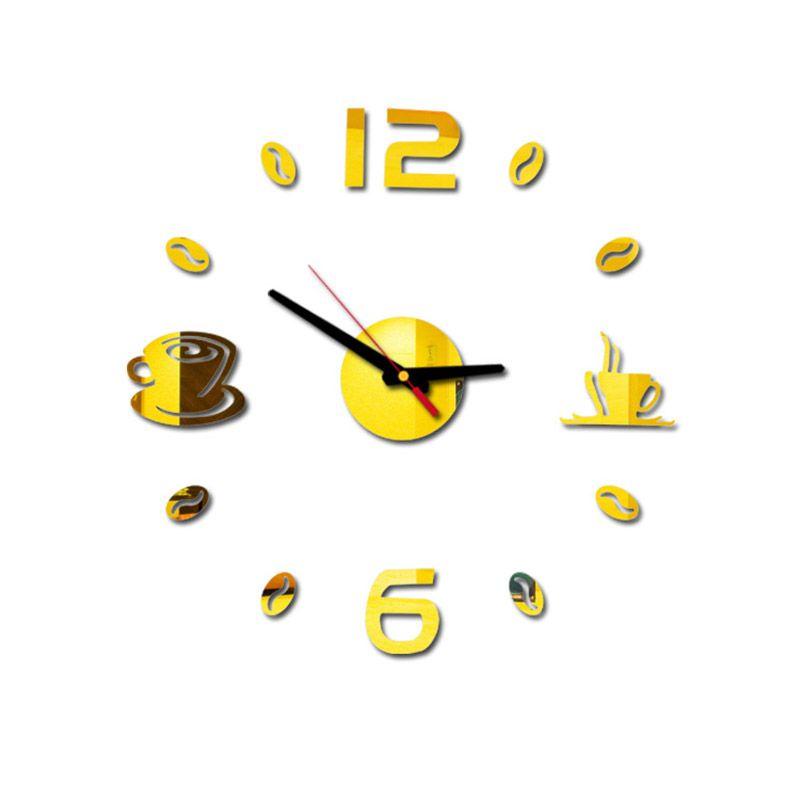 Stylish 3d Diy Coffee Cup Acrylic Mirror Wall Sticker Clock With Timeless Design
