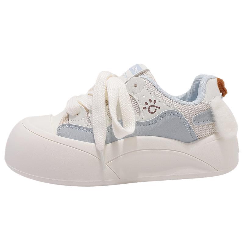 Sweet Platform White Shoes Women's Double Net 2025 New Chic Niche Korean Version Board Shoes Versatile Sports Bread Shoes