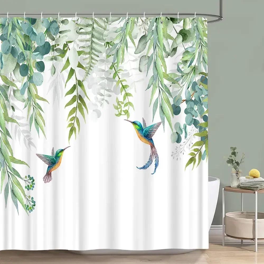 Sage Green Shower Curtain Plant Botanical Eucalyptus Leaf Watercolor Greenery Leaves Floral Bath Curtains Fabric Bathroom Decor
