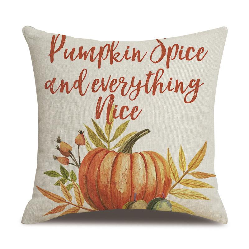 Thanksgiving Linen Pillowcase Autumn Pumpkin Print Pillow Cushion Cover