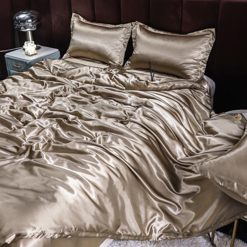 Double-sided four-piece set silky cool solid color three-piece set bed sheet quilt cover summer cool bedding