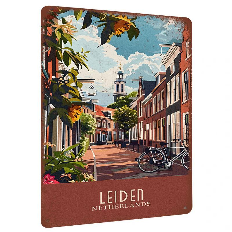 

Leiden Netherlands Street View Metal Wall Art Vintage European Home Decor for Living Room Dining Room 20x30cm（7.8x11.8inch）