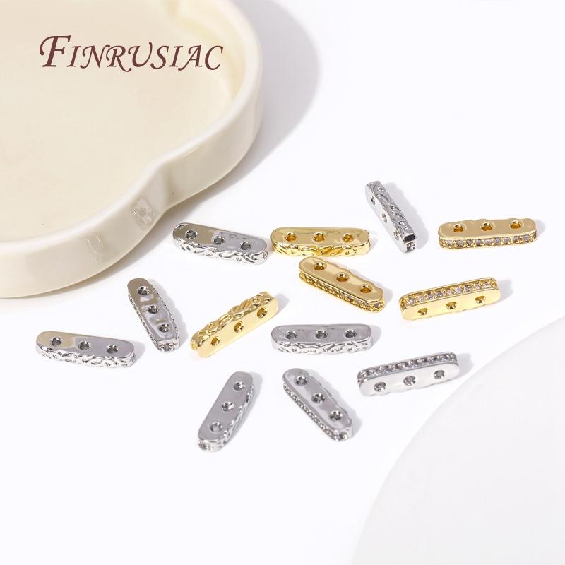 DIY Beading Jewellery Making Components 3 Holes Separators for Beads,18K Gold Plated Inlaid Zircon Beads Spacer Bar Separators